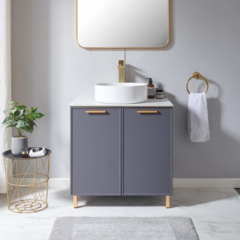 Latitude Run® Gloriane 30'' Dark Gray Modern Vessel Single Bathroom ...